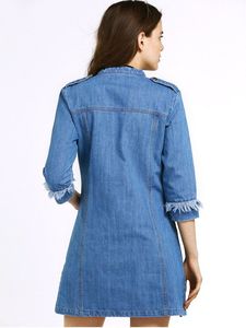 Chemise en jean pour femme, en coton lavé, à manches longues, boutonnée, col rabattu, avec poches, pour un usage quotidien - Product Image 2