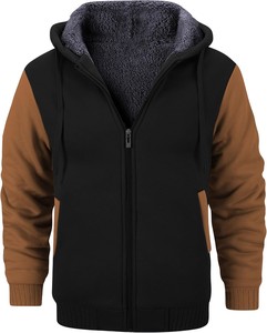 Nueva Sudadera con Capucha para Hombre, de Forro Polar, con Cierre, Color Verde Oliva y Beige, Manga Larga, Color Sólido, Informal, para Invierno, Corte Regular, Resistente al Viento, Tejida - Product Image 3