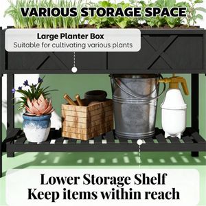 Fioriera Rialzata Nera in Legno per Giardino e Contenitore per Attrezzi da Giardinaggio - Product Image 2