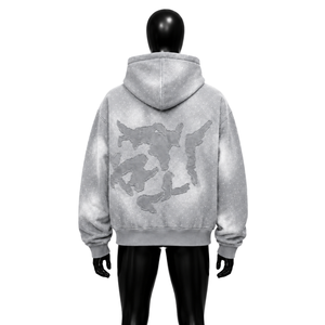 เสื้อฮู้ดดี้โอเวอร์ไซส์สีเทาประดับคริสตัลระยิบระยับ สไตล์โมเดิร์นสตรีทแวร์ ลายจุด ผ้าฝ้ายเฟรนช์เทอร์ - Product Image 2