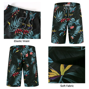 Shorts de bain pour hommes à imprimé tropical, séchage rapide, avec poches, taille à cordon de serrage, décontractés, pour la plage, sport, en polyester/nylon - Product Image 3