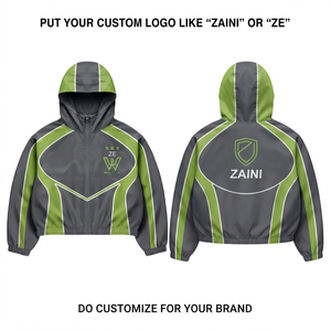 210 GSM Polyester Taslon Black Grey Panel Windbreaker Short Sublimation Embroidery Custom Logo OEM - Product Image 6