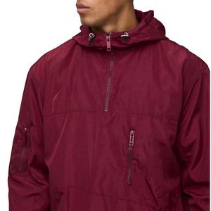 Veste coupe-vent bordeaux unie personnalisable avec logo 2026, imperméable et respirante, à demi-zip avec capuche, vente en gros - Product Image 4