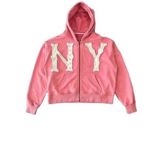 Personnalisé 500 Gsm Acid Wash Distressed Broderie Hoodies Hommes Applique Distressed Patch Broderie Hoodies basics 2025 - Product Image 1