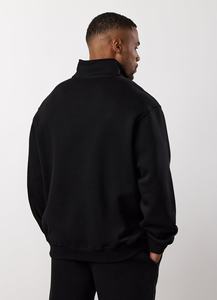 Unisex Black Half-<b>Zip</b> <b>Hooded</b> Sweatshirt Full Sleeve Solid Color Casual Tracksuit 100% Cotton Breathable Winter Wear Regular Fit - Product Image 2