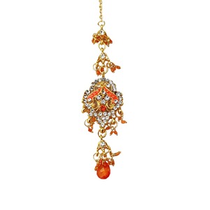 Maang Tikka Vintage con Pedrería, Piedra en Forma de Lágrima Roja y Colgante de Cristal para Accesorio de Cabello de Boda - Product Image 1