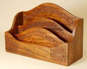 Porta Revistas de Madera de Mango Tallado a Mano, Organizador de Cartas, Expositor de Estilo Americano para Mesa de Oficina en Casa - Product Image 6
