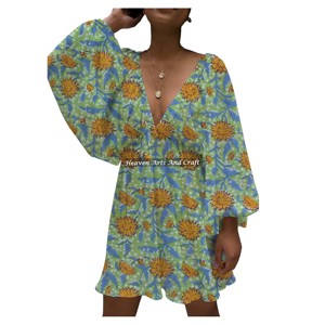 Nouvelle Robe Salopette Décontractée Irrégulière pour Femme, Tendance Été 2026, Imprimée, Colorée, Sexy, Col en V Profond, Manches Lanterne - Product Image 4