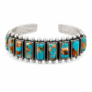 Bracciale a Polsino in Turchese Stile Navajo, Gioiello Occidentale, Bracciale Vistoso per Ogni Giorno, Blu Cavallo - Product Image 5