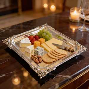 Bandeja de Servir Cuadrada de Aluminio y Latón, Ideal para Presentar Postres, Dulces y Bocadillos, Plato Decorativo Tradicional - Product Image 1