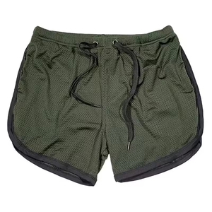 Shorts en maille blanche pour hommes avec bande latérale verte, taille mi-haute, cordon de serrage, décontractés et respirants - Product Image 5
