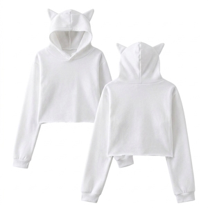 Sudadera con capucha corta de metal con logo personalizado y botones, puños y dobladillo acanalados, al por mayor, ropa urbana para mujer - Product Image 4