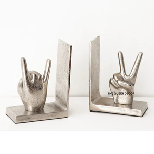 Factory Wholesale Aluminum Metal and Marble Base Human Hand Shape Gold Plated Decorative Bookend <b>Art</b> & Craft - Product Image 5