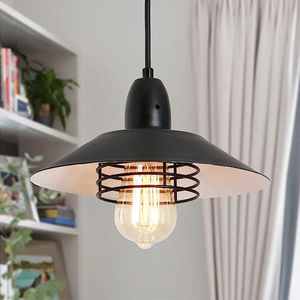 Lampada a Sospensione Vintage Stile Fattoria in Metallo Nero con Telaio Lungo Regolabile Attacco E26 Senza Lampadina Non Assemblata - Product Image 1