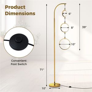 Lampada da Terra a LED a 3 Cerchi, Design Contemporaneo Dorato, Luminosità Regolabile, 3 Temperature di Colore, Corpo in Ferro Cromato - Product Image 4