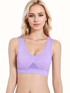 Women Deep V Neckline Athletic Bra Back <b>Mesh</b> Inset Ruched Front Tennis Training <b>Crop</b> Vest High Elasticity Exercise <b>Top</b> - Product Image 4