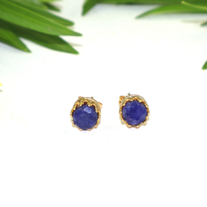 Unique Designer Fancy Shape 7 MM Dyed <b>Blue</b> Sapphire Gemstone 22k Gold Plated Crown <b>Stud</b> <b>Earring</b> For Women Girl Wholesale Jewelry - Product Image 1