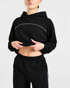 Conjunto Deportivo de Dos Piezas para Mujer, Sudadera con Capucha Negra y Pantalones Deportivos con Ribete, Personalizable con Logotipo, Transpirable, Alta Demanda - Product Image 2