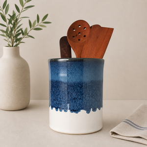 Porte-ustensiles en porcelaine émaillée à la main, finition effet goutte d'eau, paroi épaisse, résistant à la chaleur, base stable, organisateur de rangement pour comptoir de cuisine - Product Image 1