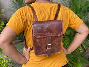 Elegante New Crunch Leather Crossbody Messenger Backpack Bolso de tamaño pequeño - Product Image 2