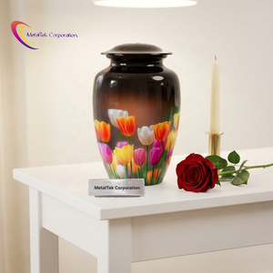 Handmade Floral Cremation Urn for Human Ashes High Quality Aluminum Metal Funeral Urns Memorial Decorative Jars Threaded Lid Urn - Product Image 1