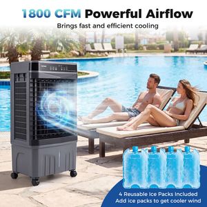 Refroidisseur d'air évaporatif portable 1800 CFM, réservoir d'eau de 4 gallons, purificateur d'air silencieux pour la maison, type de prise AU/EU, état d'occasion - Product Image 2