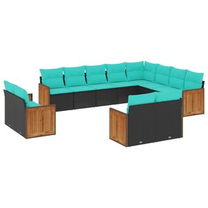 Set di divani da giardino in polyrattan nero con cuscini per arredamento da esterno dal design contemporaneo - Product Image 4