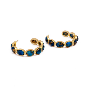 Pendientes de Aro Circulares con Apatita Natural de Mohave, Hechos a Mano, Chapados en Oro, Joyería para Aniversario o Boda - Product Image 4