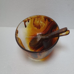 Juego de cuencos de resina ForgeMist | Resina inspirada en acero fundido con cucharas de grano dividido para comedor sin procesar y exhibición culinaria moderna - Product Image 3