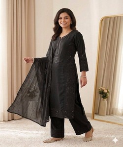 Mul Chanderi Salwar Kameez With Dupatta Women Ethnic Wear Wedding Party Outfit India Pakistan Style 85335 LG-2106 - Product Image 1