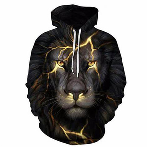 Sweat à capuche imprimé numérique, motif lion, sublimation intégrale, coupe décontractée, molleton doux brossé, streetwear - Product Image 3