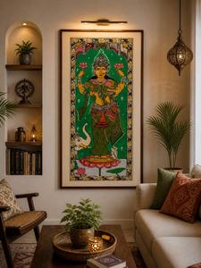 Pintura Tradicional Kalamkari de la Diosa del Mercado SSD sobre Tela para Decoración de Pared de Sala de Estar - Arte Indio Hecho a Mano para Interiores - Product Image 2