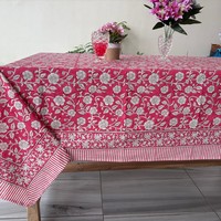 Nappe en coton faite à la main à imprimé floral, couvre-table de salle à manger, écologique, lavable, durable, décoration de cuisine, taille personnalisable