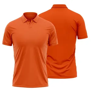 ठोस नारंगी रंग पुरुषों की कॉलर 2 बटन पोलो शर्ट में जैव धोया मनमुटाव गोल्फ टीशर्ट