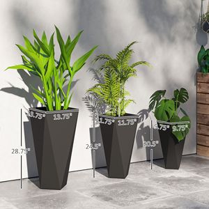 Set di 3 Vasi Classici Alti Neri in MgO per Interni ed Esterni, Materiale PP, Impilabili con Fori di Drenaggio per Giardino e Balcone - Product Image 3