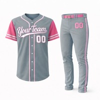 Ensemble d'uniformes de baseball personnalisés, taille plus, gris rose, col rond, manches courtes, pantalon, jersey respirant, unisexe, adulte, toutes saisons
