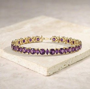 Natural Amethyst Charm <b>Bracelet</b> in 925 Sterling Silver Gold Plated Elegant Luxury Purple <b>Gemstone</b> February Birthstone Jewelry - Product Image 1