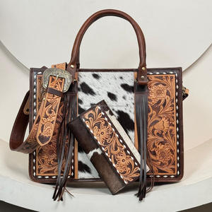 Recién llegados, de cuero bolso de mano Floral mecanizado a mano de alta calidad y cuero mecanizado a mano RFID, embrague largo de tres pliegues, juegos combinados de 2 piezas - Product Image 4