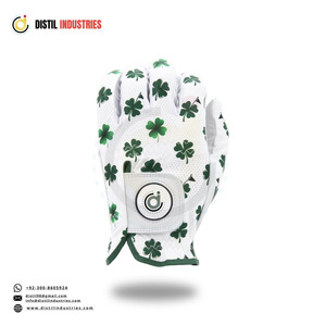 Gant de golf en cuir Cabretta super doux de qualité supérieure, main droite, blanc, imprimé trèfle vert, antidérapant, fermeture auto-agrippante, extérieur, unisexe - Product Image 1