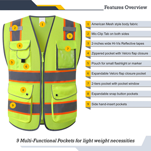 Gilet de sécurité professionnel pour la construction, matériau réfléchissant haute visibilité, fermeture éclair sur le devant, pour les géomètres et les travaux routiers - Product Image 4