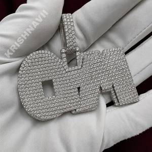 Iced Custom Letter OTM White Gold Moissanite Pendant Personalized <b>Initial</b> Charm Hip Hop Men's Jewelry Gift Party Bling <b>Chain</b> - Product Image 1