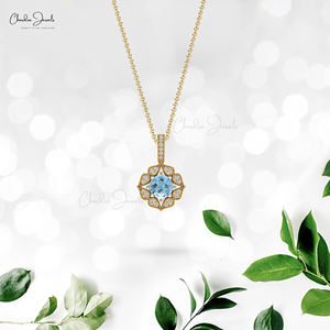 Colgante de Diseño Art Deco con Aguamarina Natural de 1 Quilate y Detalles de Diamantes en Oro Puro de 14k, Joyería Personalizada para Novias - Product Image 6