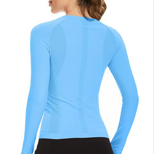 Haut de yoga et de fitness pour femme, léger, pour activités sportives en extérieur, à manches longues, dos ajusté, uni, sans couture, tendance - Product Image 2