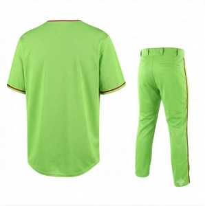 Custom Neon <b>Green</b> Premium Men's Baseball Jersey Pant Set <b>Silk</b> Screen Printed 100% Polyester Mesh Fabric Breathable Summer Short - Product Image 2