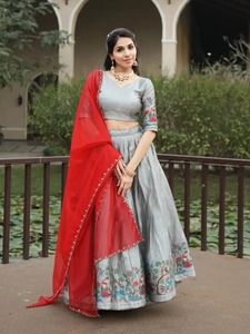 Latest Party Wear Indian Women's Wedding Wear Embroidery Stone Work Choli <b>Blouse</b> Dupatta Faux Fur Modern Design Lahenga 83800 - Product Image 4