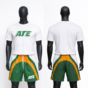 Custom High Quality <b>Knitted</b> Breathable Mens Solid Printed Summer Casual Wear Short Sleeve 2-piece T-shirt and Shorts <b>Set</b> - Product Image 4