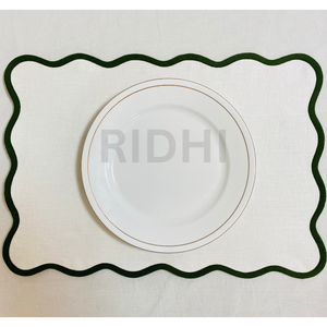 Manteles Individuales de Lino Blancos y Verdes al por Mayor, Manteles con Borde Festoneado, Manteles Ecológicos de Lino, Manteles Personalizados para Mesa de Comedor - Product Image 1