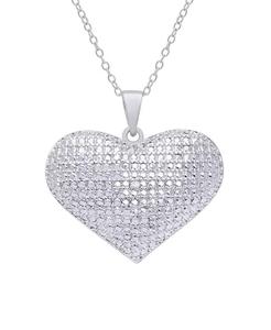 สร้อยคอจี้หัวใจชุบเงินลายเพชร | Macy's - Product Image 1