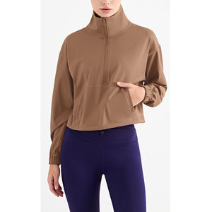 Hauts actifs légers en nylon 100 % de haute qualité avec fermeture éclair quart de tour, vestes de protection solaire, coupe-vent courts, chemises athleisure pour femmes - Product Image 5