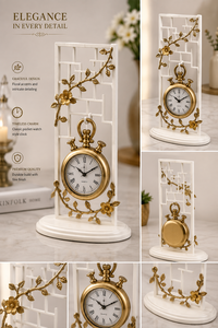 Reloj de Escritorio de Latón Vintage Unicorn Handicrafts, Movimiento Mecánico, Números Romanos, Diseño Floral, Portátil, Duradero, Blanco - Product Image 5